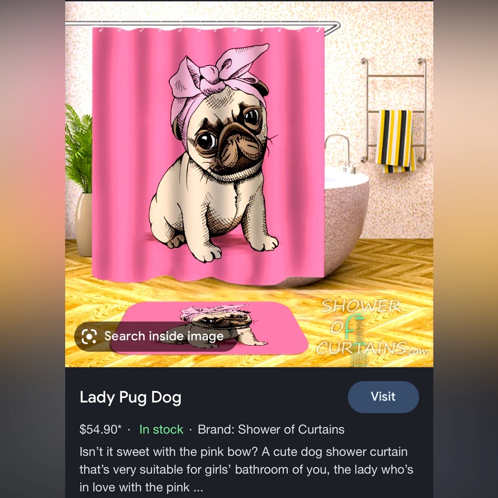 Pink Pug shower curtain